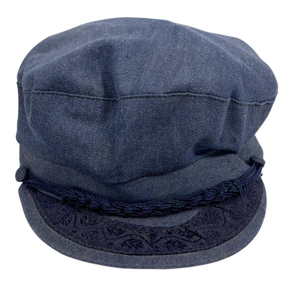 VTG Greek Fishermans Cap 100% Cotton Denim Blue Made In Greece Unisex SZ 7 5/8 - Picture 1 of 9